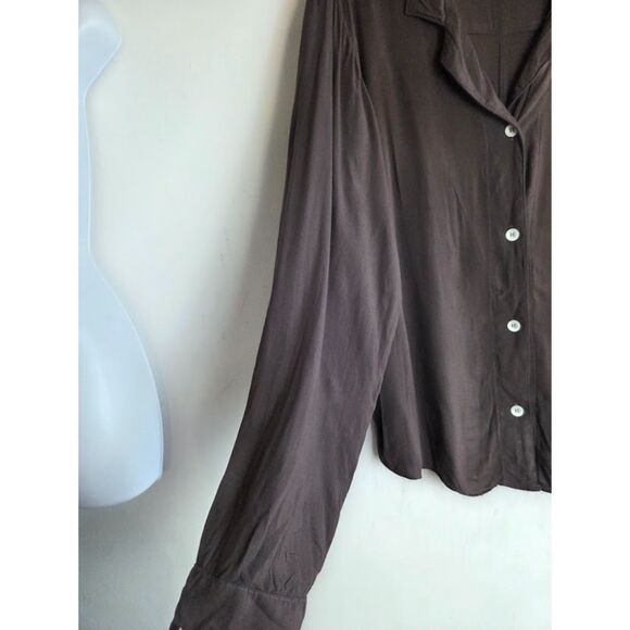 Big Bud Press Pantry Chocolate Brown Cotton Blend Button Down Blouse size XL - Picture 3 of 9